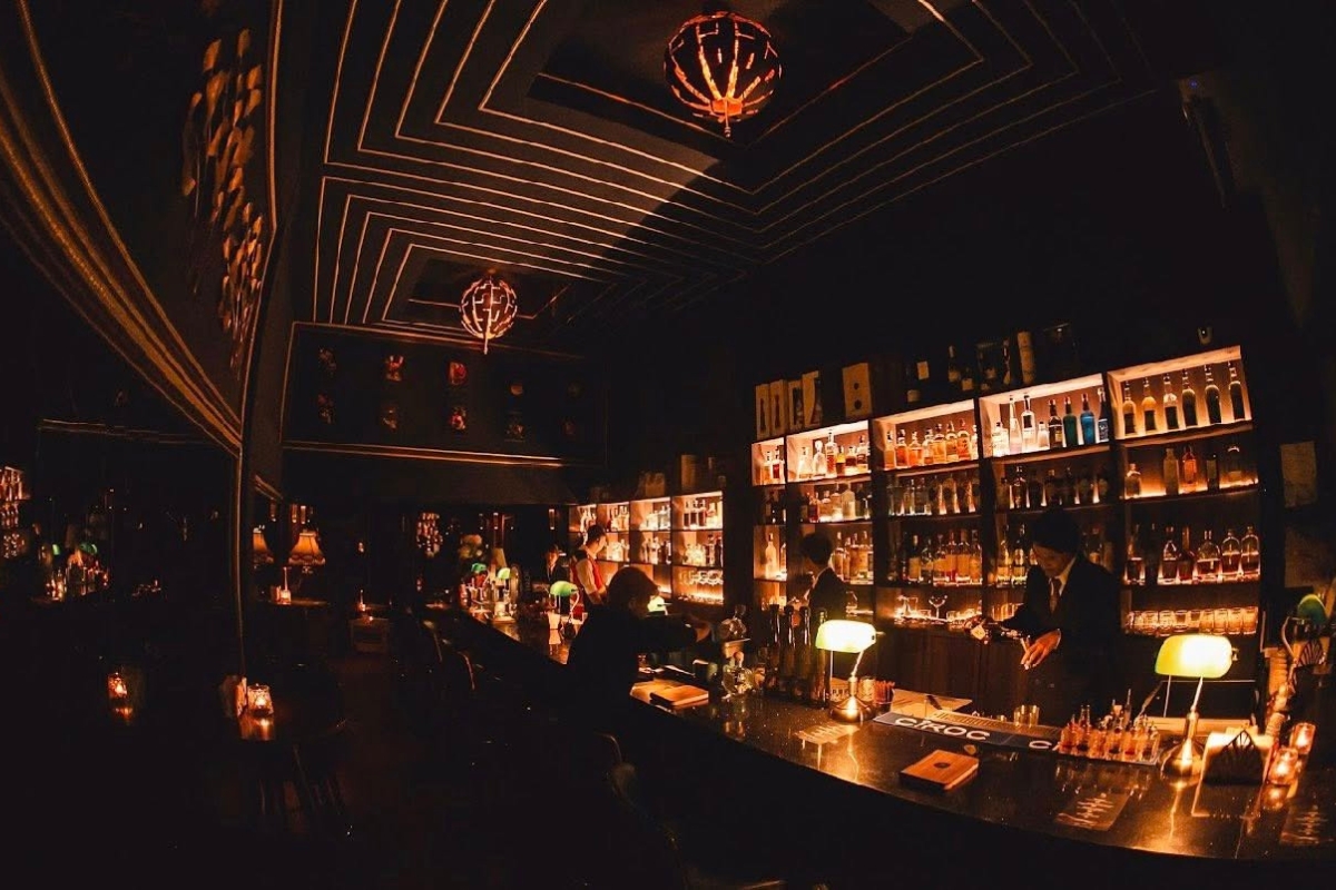 dimly lit interior of darkness bar in pattaya