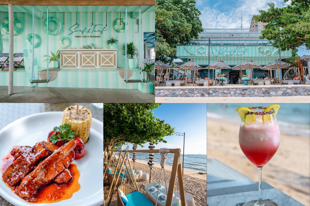 Surf & Turf Beach Club โดดเด่นที่โทนสีขาว-ฟ้า